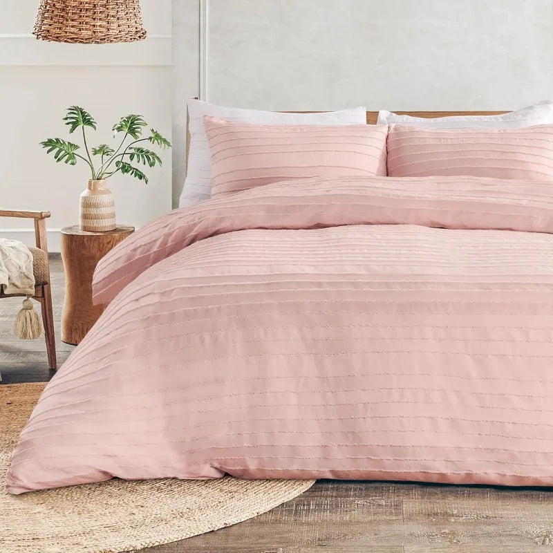 Duvet Cover Queen Size, Navy 3 Pieces Boho Tufted Duvet Cover Set, Soft and Lightweight Microfiber Comforter Cover Set