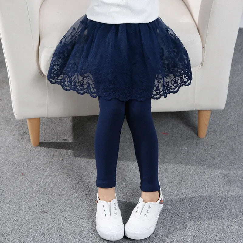 New Cotton Baby Girls Leggings Lace Princess Skirt-pants Spring Autumn Children Slim Skirt Trousers for 2-7 Years Kids Clothes