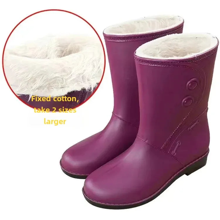 Outdoor Fashion Mid Tube Low Heel Women's Rain Boots Four Seasons Waterproof Car Wash Non-slip Kitchen Work Boots