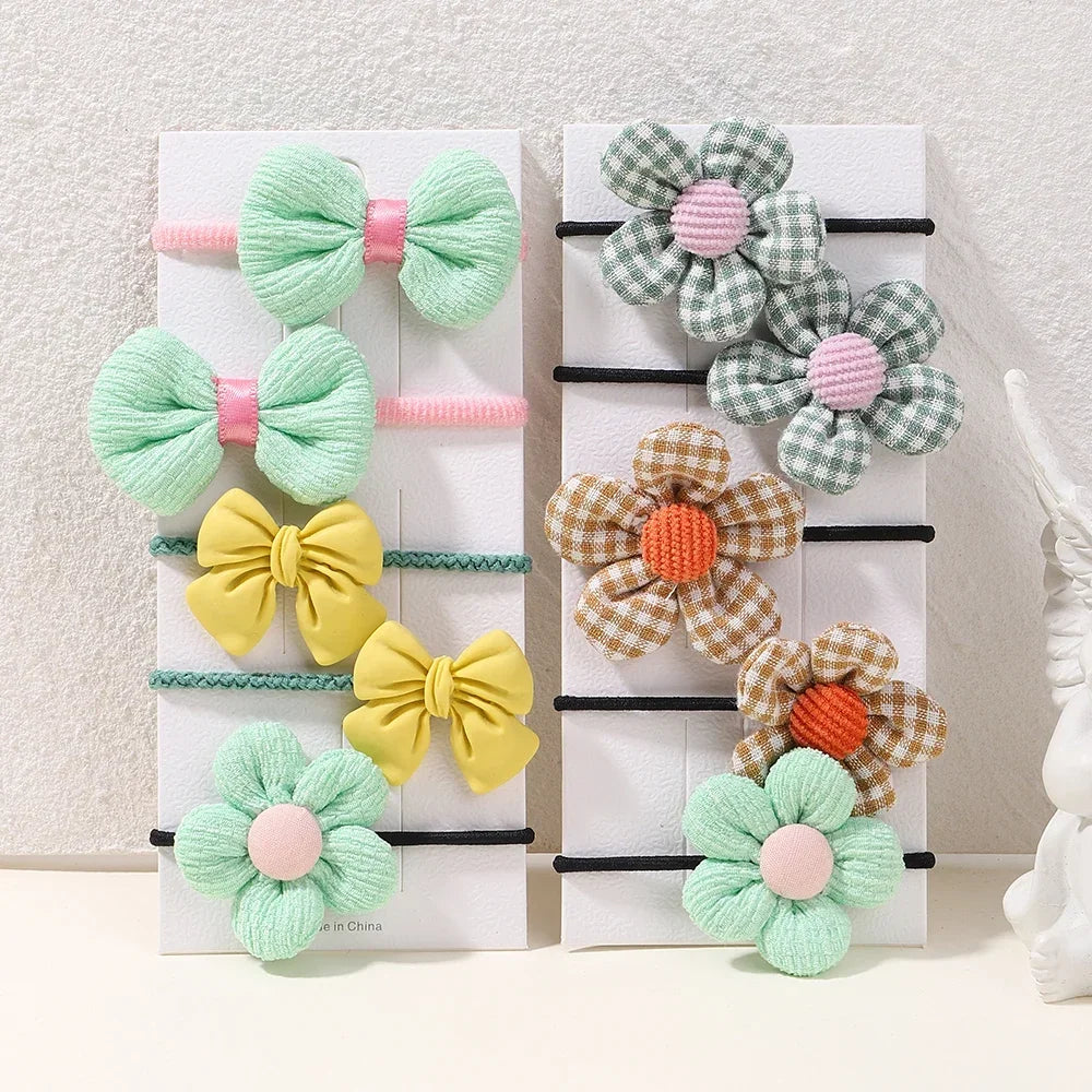10Pcs/Set Big Bow Flower Elastic Hairbands Children Girls Sweet Hair Ties Fashion Headbands Hair Accessories Rubber Band For Kid