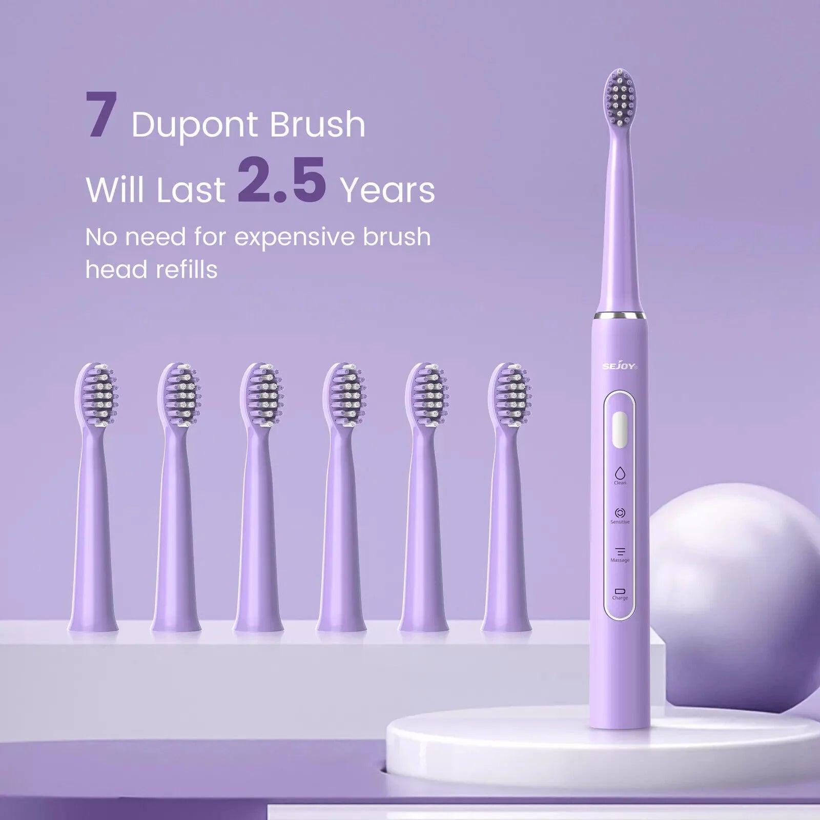 Sejoy Sonic Electric Toothbrush for Adults Rechargeable 5 Cleaning Modes Ultra Sonic Toothbrush with 12 Brush Heads Smart Timer - Jess Deals