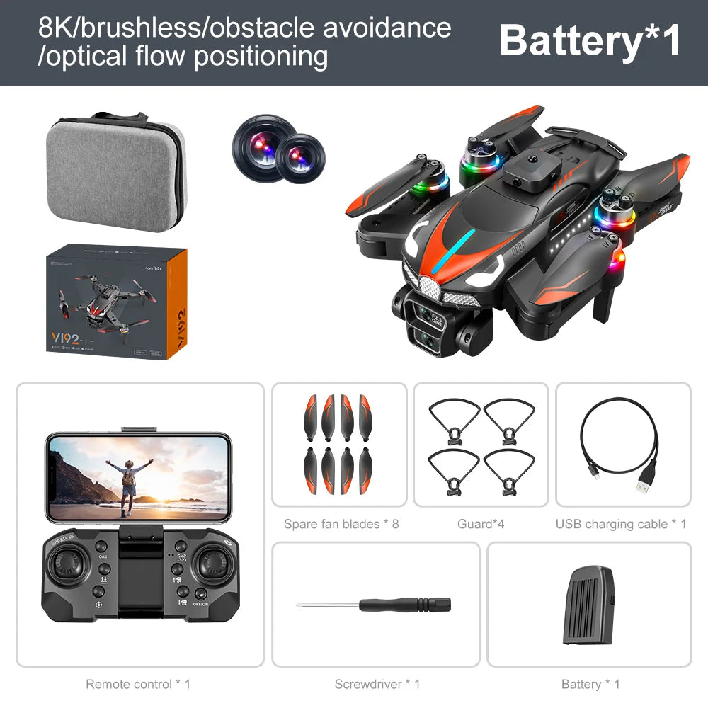 Xiaomi V192 8k Hd Dual Camera Brushless Drone Optical Flow Positioning Folding Avoiding Obstacle Remote Control Aircraft 10000m