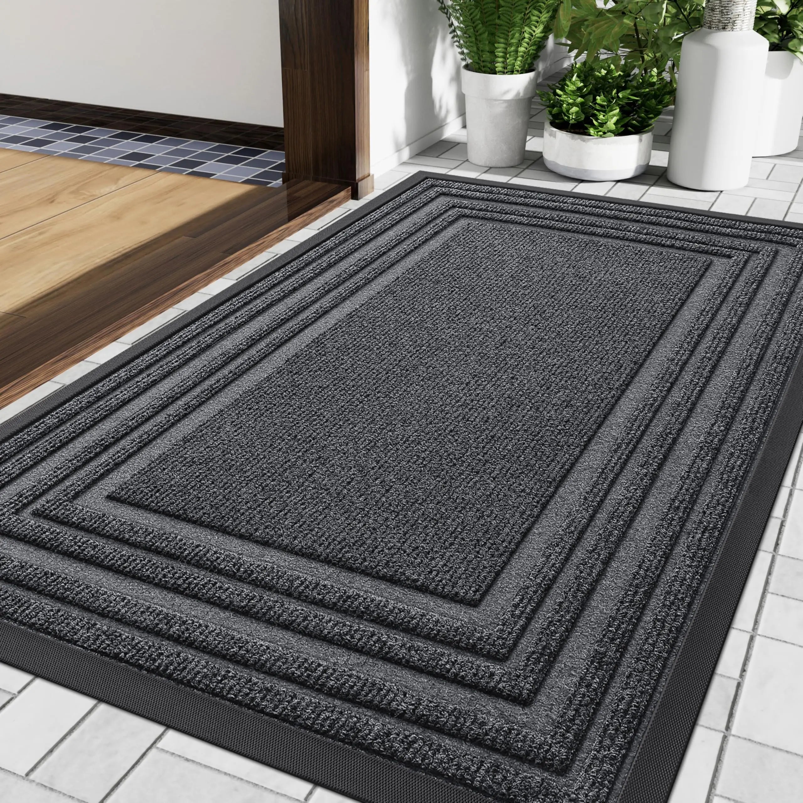 Olanly Natural Rubber Mat Non Slips Low Profile Outdoor Mat For Home Entrance Floor Doormats Heavy Duty Door Mat Outdoor Indoor