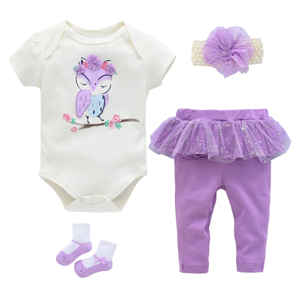 Newborn Baby Boy Clothes Set Green Dinosaur Romper + Hat + Pants + Shoes 4pcs Clothing Suit