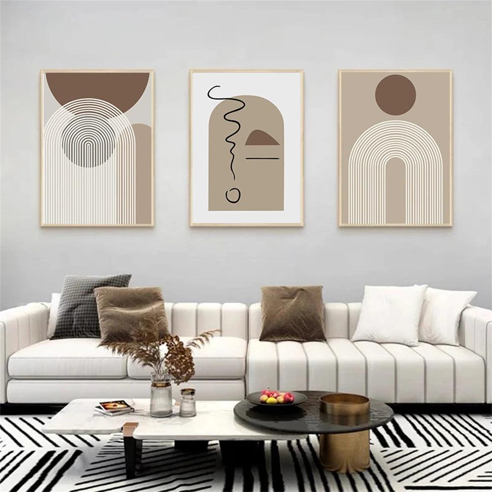 Abstract Beige Brown Geometric Lines Canvas Painting Boho Modern Poster Nordic Wall Art Print Picture Living Room Interior Decor - Jess Deals
