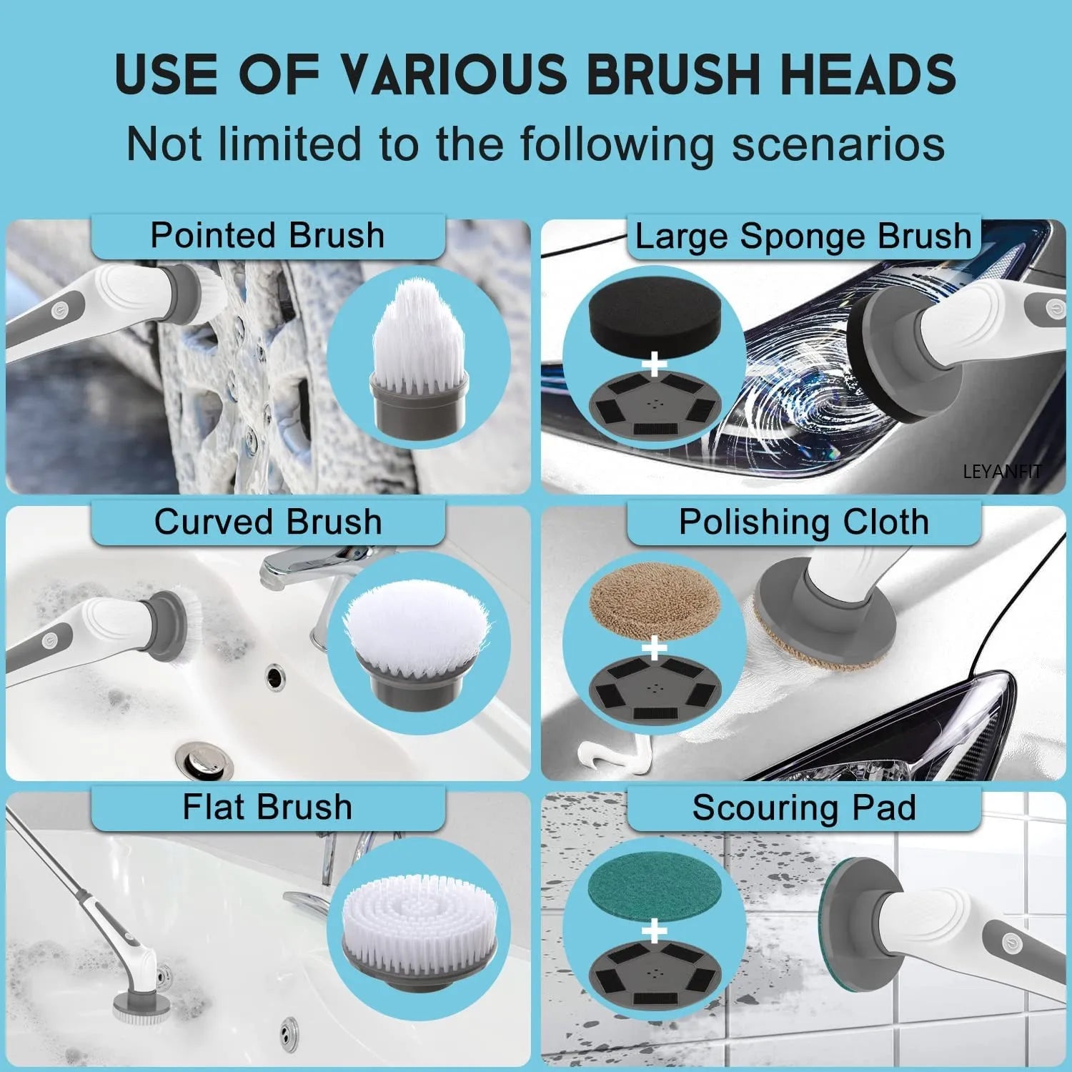 IPX8 Waterproof 6 in 1 Electric Cleaning Brush Electric Spin Scrubber