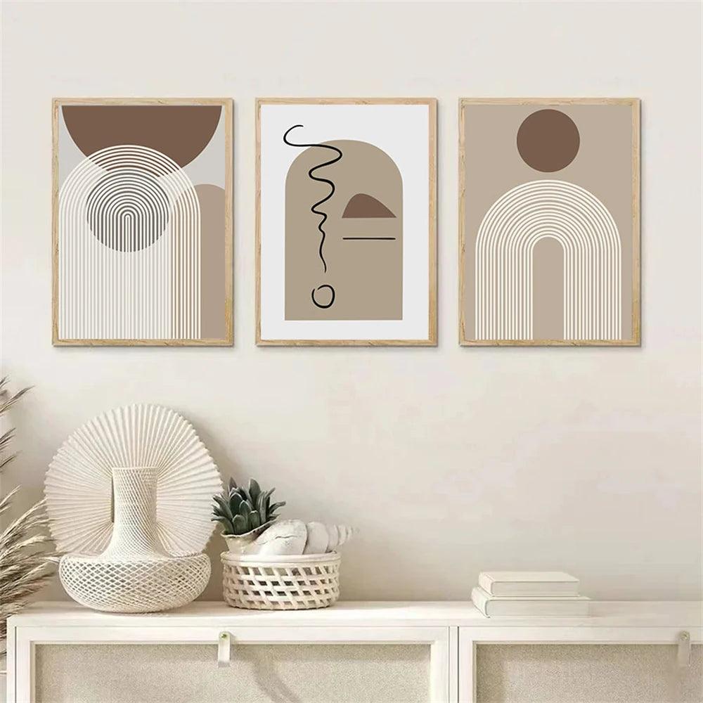 Abstract Beige Brown Geometric Lines Canvas Painting Boho Modern Poster Nordic Wall Art Print Picture Living Room Interior Decor - Jess Deals