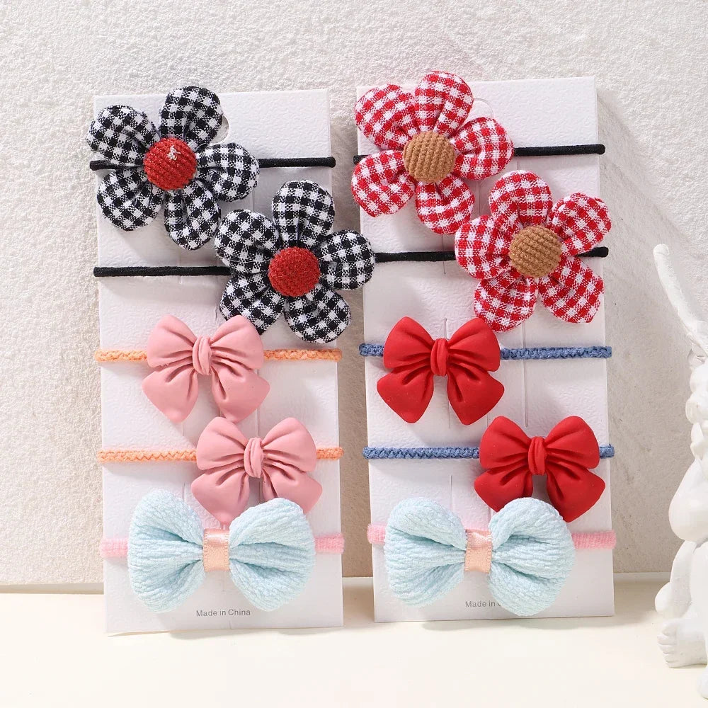 10Pcs/Set Big Bow Flower Elastic Hairbands Children Girls Sweet Hair Ties Fashion Headbands Hair Accessories Rubber Band For Kid