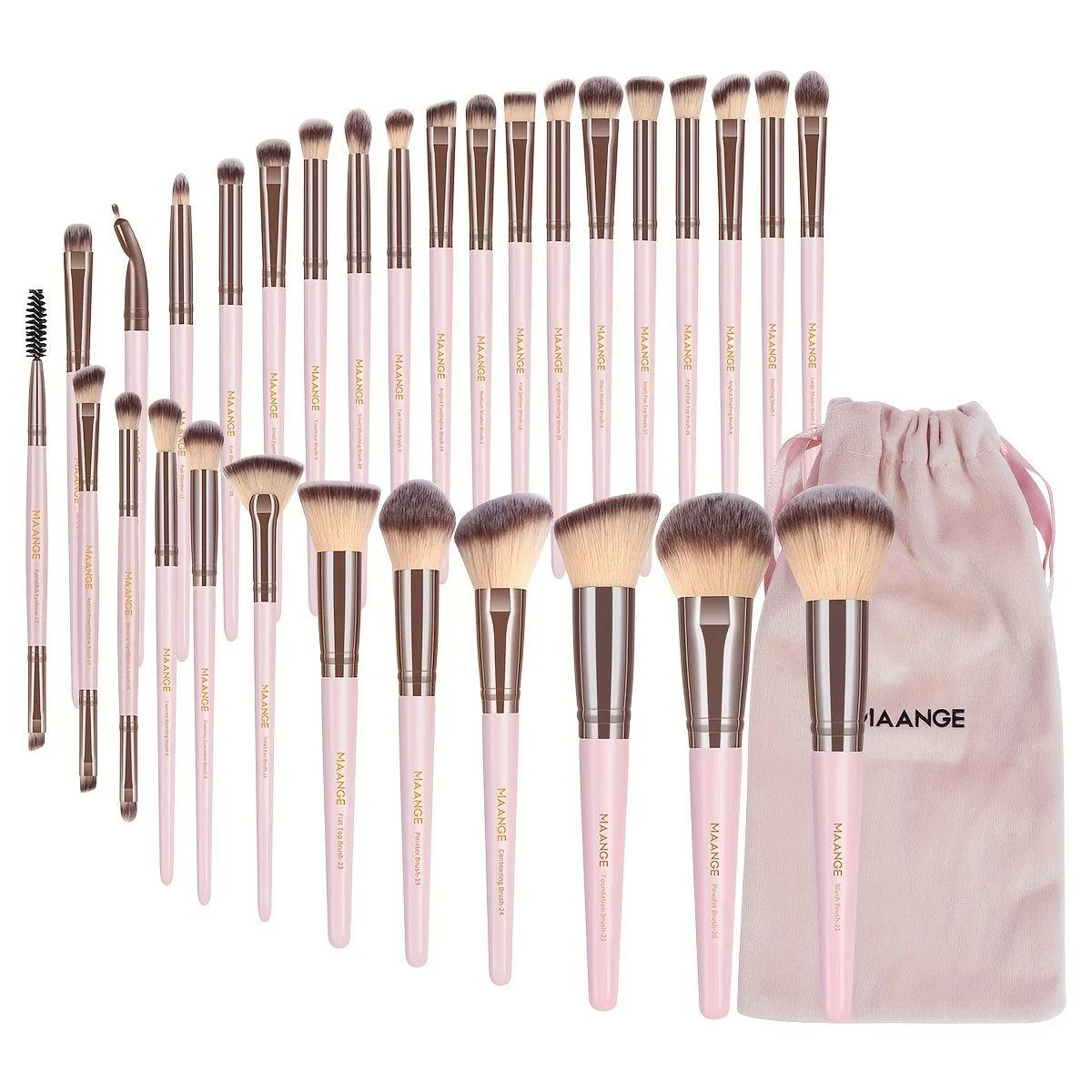 MAANGE 30pcs Professional Makeup Brush Set Foundation Concealers Eye Shadows Powder Blush Blending Brushes Beauty Tools with Bag - Jess Deals