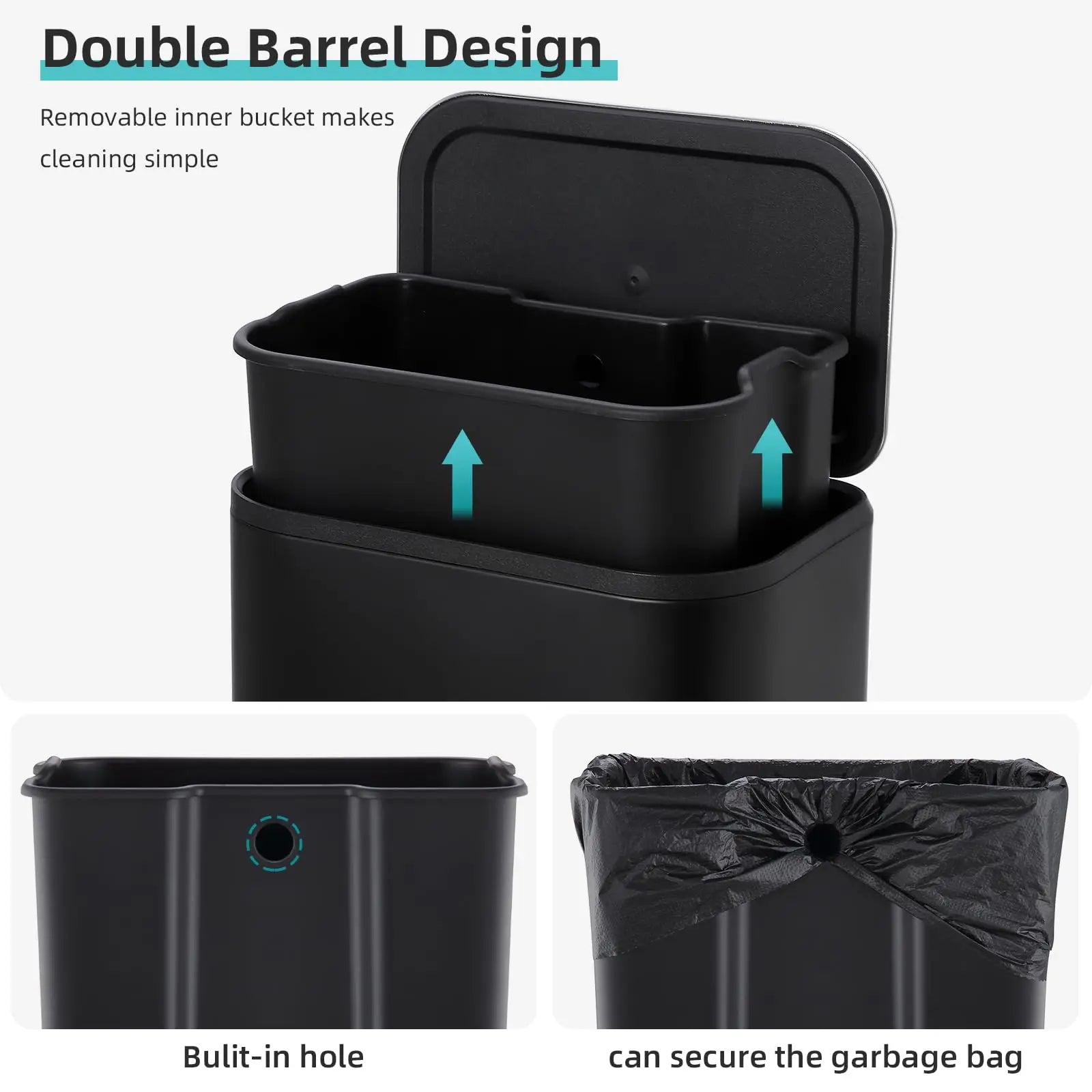 Bathroom Trash Can, 3.2 Gallon Stainless Steel Garbage Can with Lid, Rectangular Small Step Waste Bin with Foot Pedal Removable