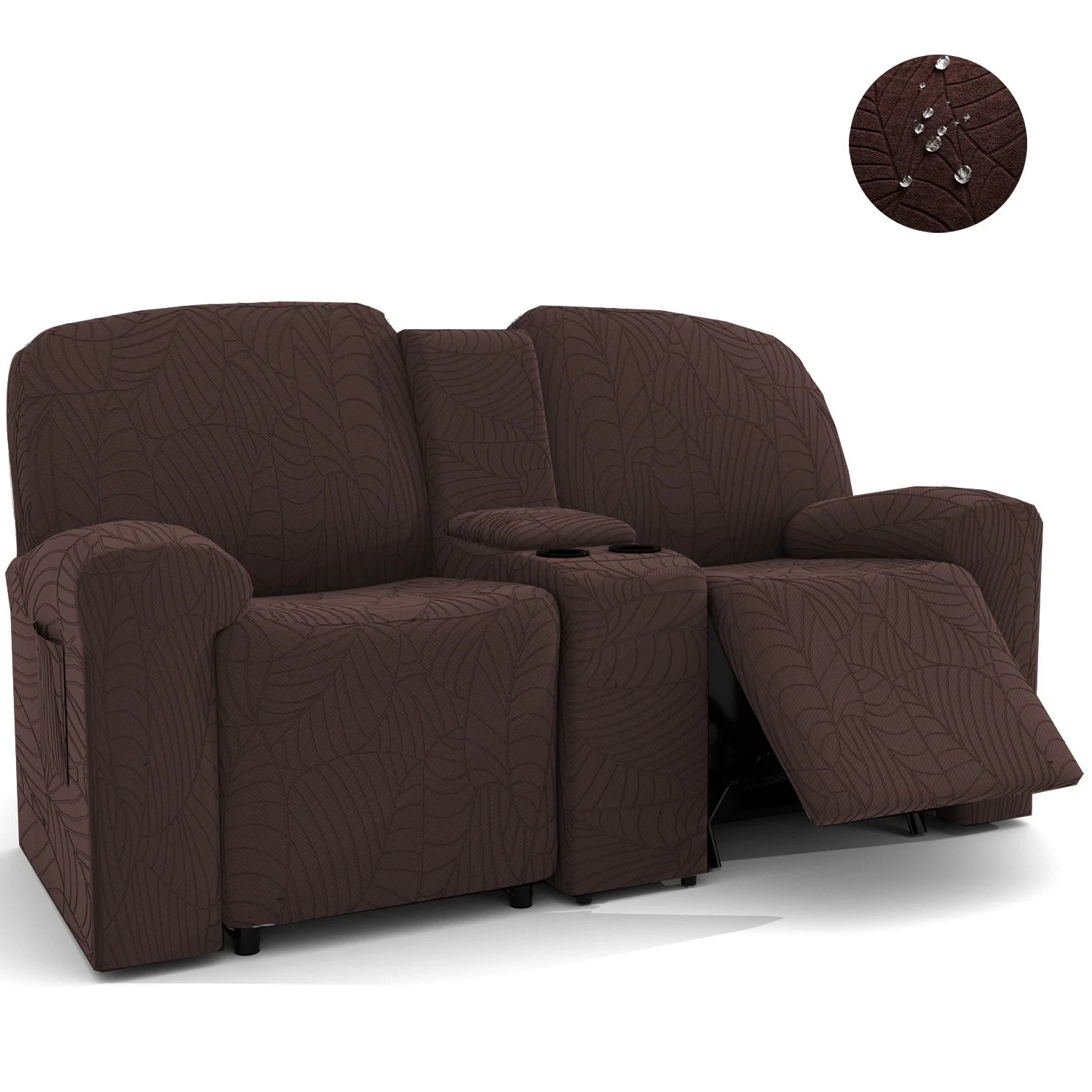 6Pcs/Set Water Resistant Leaf Texture Jacquard Stretch Recliner Loveseat Center Console Sofa Cover Spandex 2 Seater Sofa Cover
