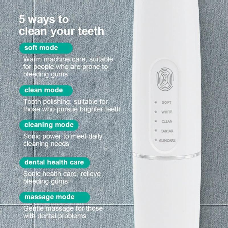 Ultrasonic Electric Toothbrushes Sonic Waterproof USB Charger Tooth Brushes Replacement Timer Dental Calculus Remover - Jess Deals