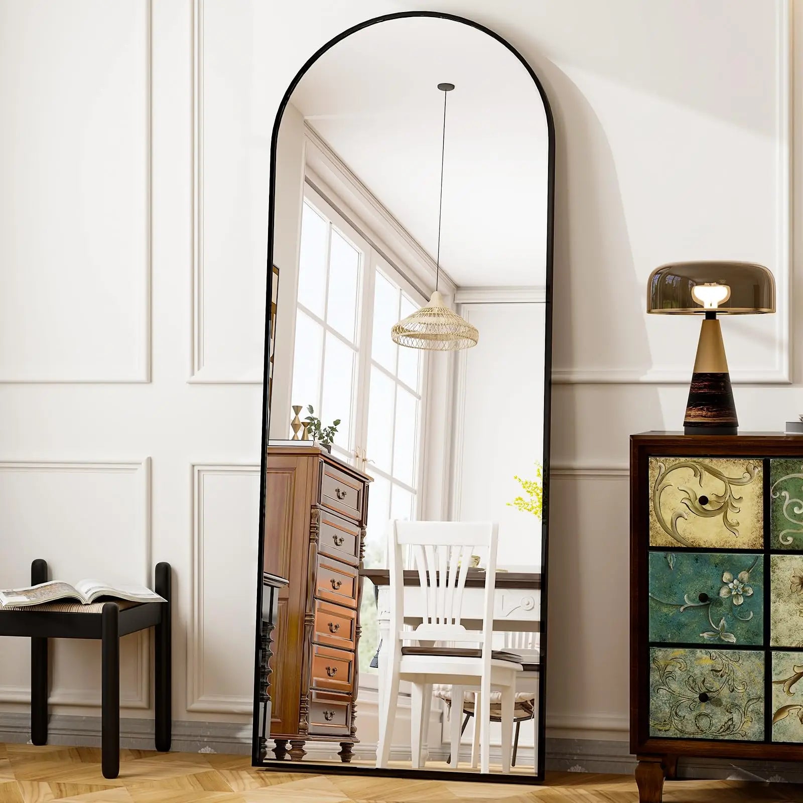 64"x21" Full Length Mirror Arched Full Mirror Free Standing Leaning Mirror Wall-Mounted Mirror Aluminum Frame Modern Mirrors