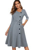 Nice-forever Spring Solid Color with Button Retro Elegant Dresses Party Flare Swing Women Dress A241 - Jess Deals