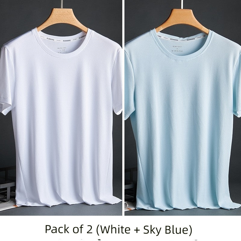 Silk Quick-Drying Middle-Aged round Neck Short-Sleeved T-shirt
