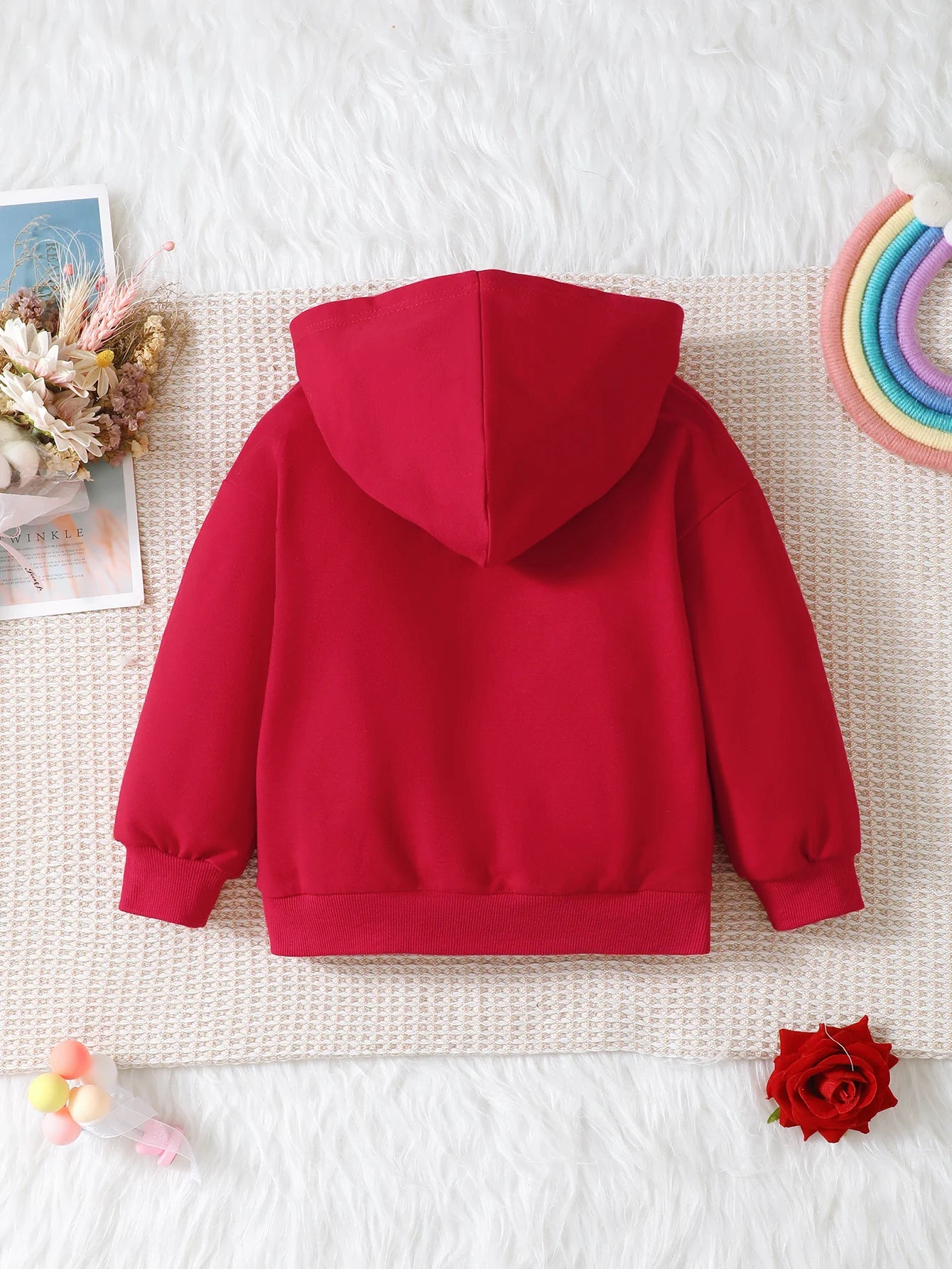 Autumn and winter girls' fashionable letter printed casual pullover sports long sleeved red hoodie