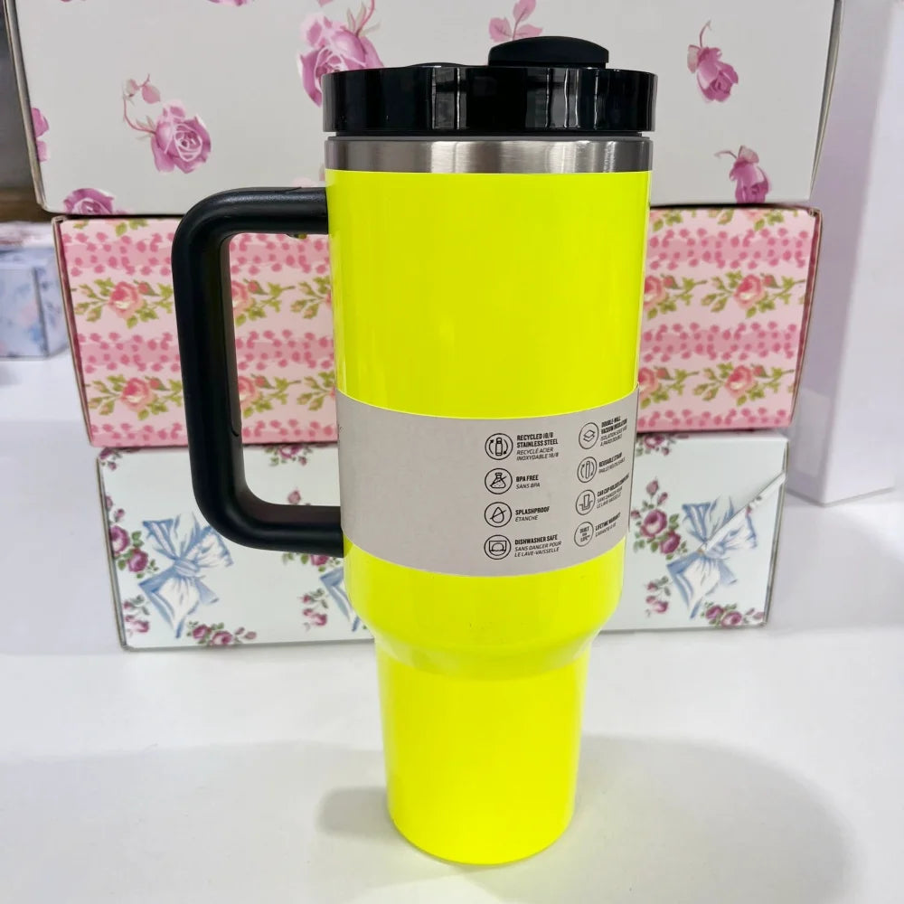 40oz Insulated Stainless Steel Cup with Handle and Straw | Travel Cup Holder | BPA Free