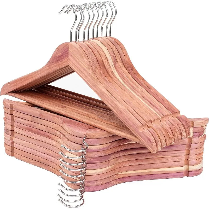 American Red Cedar Wooden Coat Suit Hangers 20 Pack, Wood Skirt Dress Hangers, Smooth Cut Notches- 360°Flexible Hook