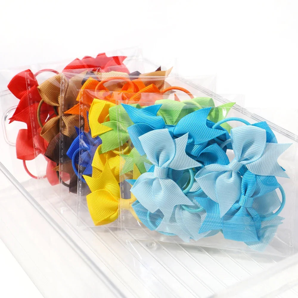 10Pcs Bows Elastic Hair rubber band Hair Ties Ribbon Pigtail Grosgrain Hair accessories girl Baby Gift bands for children