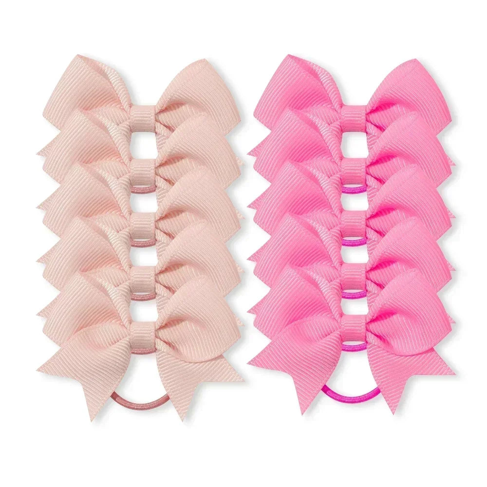 10Pcs Bows Elastic Hair rubber band Hair Ties Ribbon Pigtail Grosgrain Hair accessories girl Baby Gift bands for children