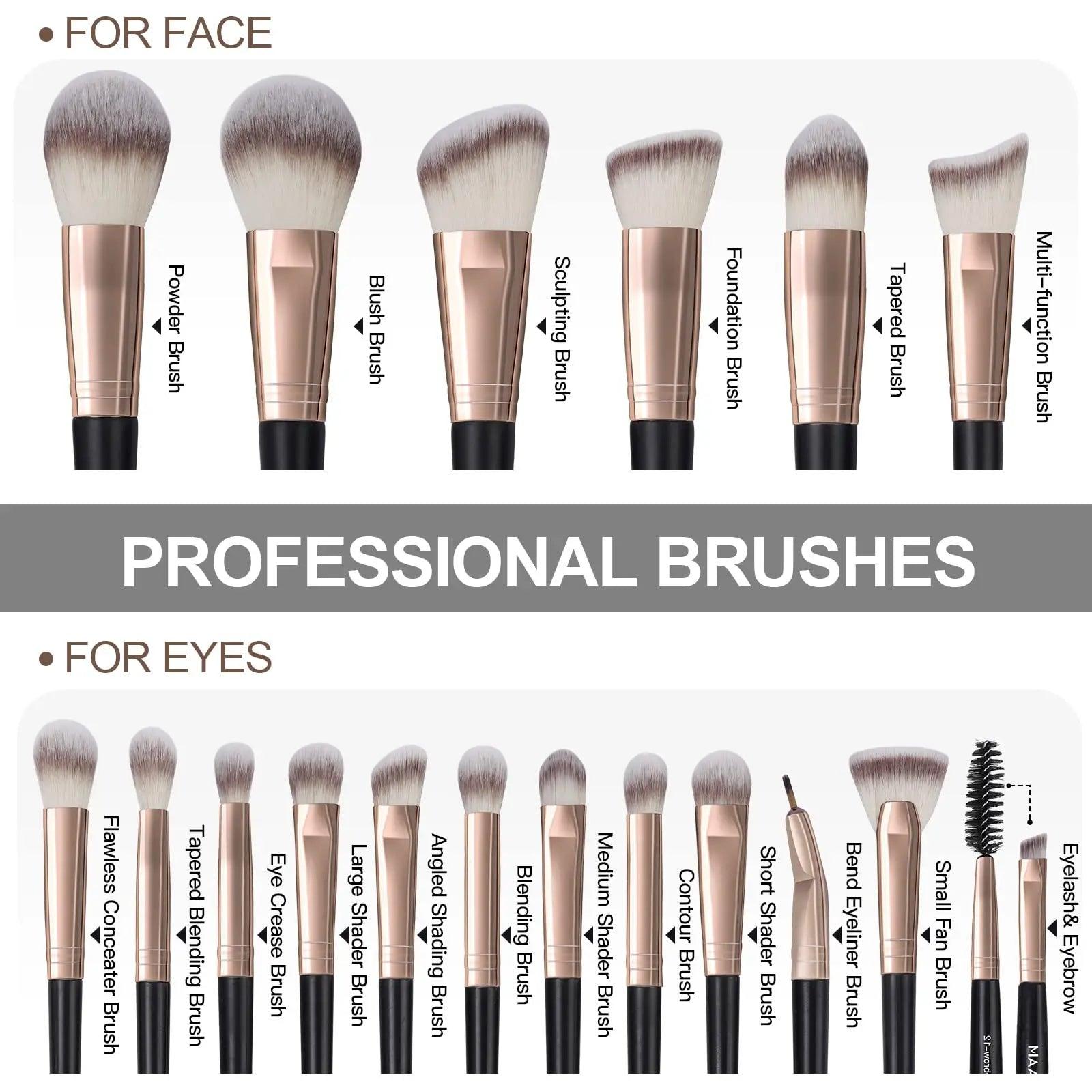 MAANGE 18 Pieces Professional Makeup Brush Facial Foundation Powder Blush Brushes Eyeshadow Flawless Brushes For Women Cosmetic - Jess Deals