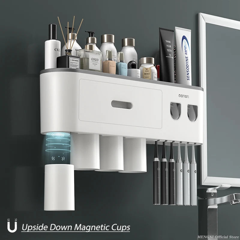 Magnetic Adsorption Inverted Toothbrush Holder Wall -Automatic Toothpaste Squeezer Storage Rack Bathroom Accessories
