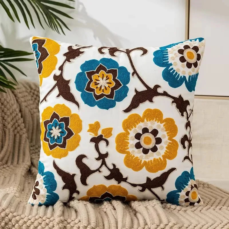 45X45CM Flower Embroidered Throw Pillow Cover Plant Towel Modern Stamping Waist Cushion Cover Decor Home Decorative Pillowcase
