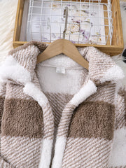 Children's Autumn Girls' Fashion Set 3-piece Fleece Checkered Coat+White Strap Bottom Shirt+Slimming Fishtail Pants