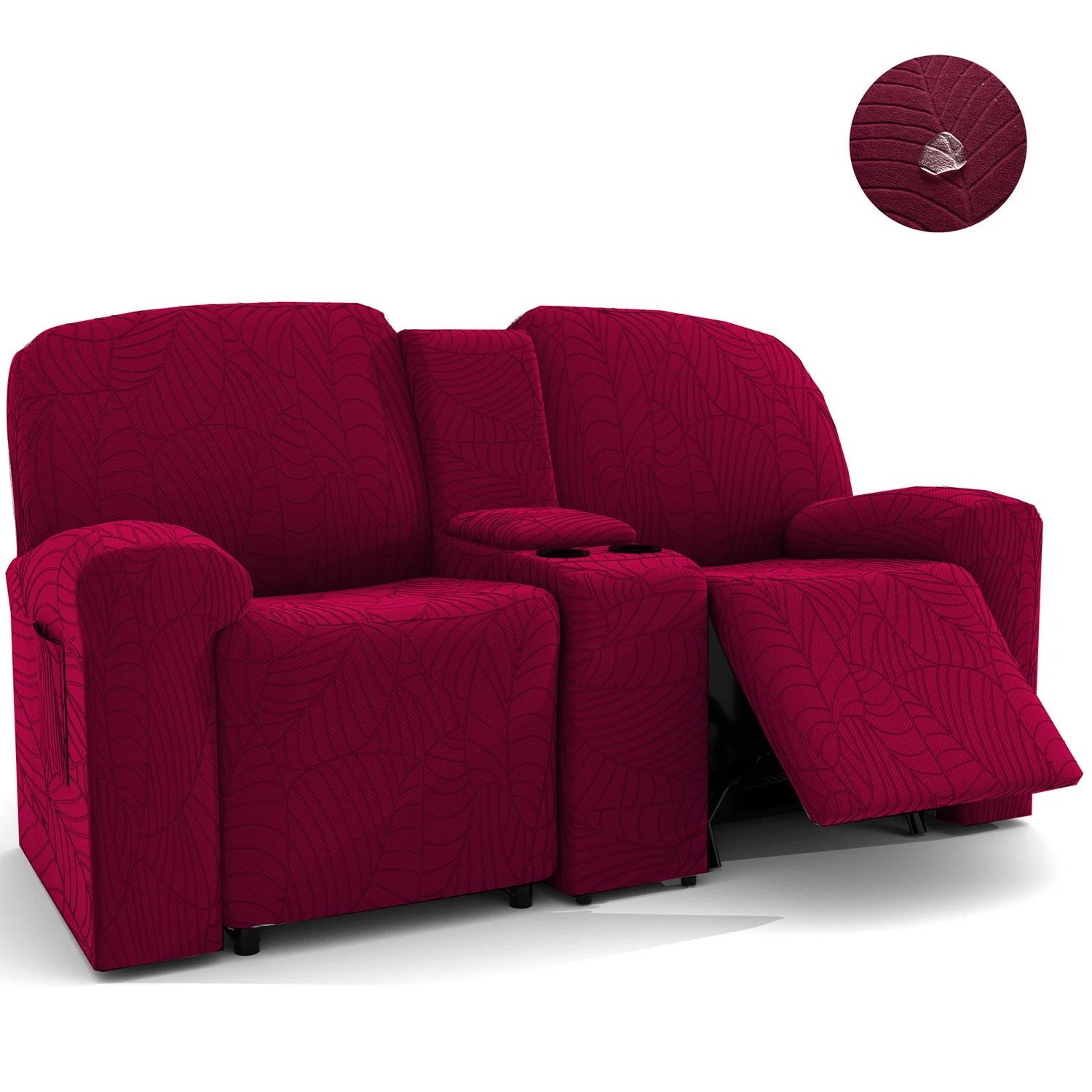 6Pcs/Set Water Resistant Leaf Texture Jacquard Stretch Recliner Loveseat Center Console Sofa Cover Spandex 2 Seater Sofa Cover