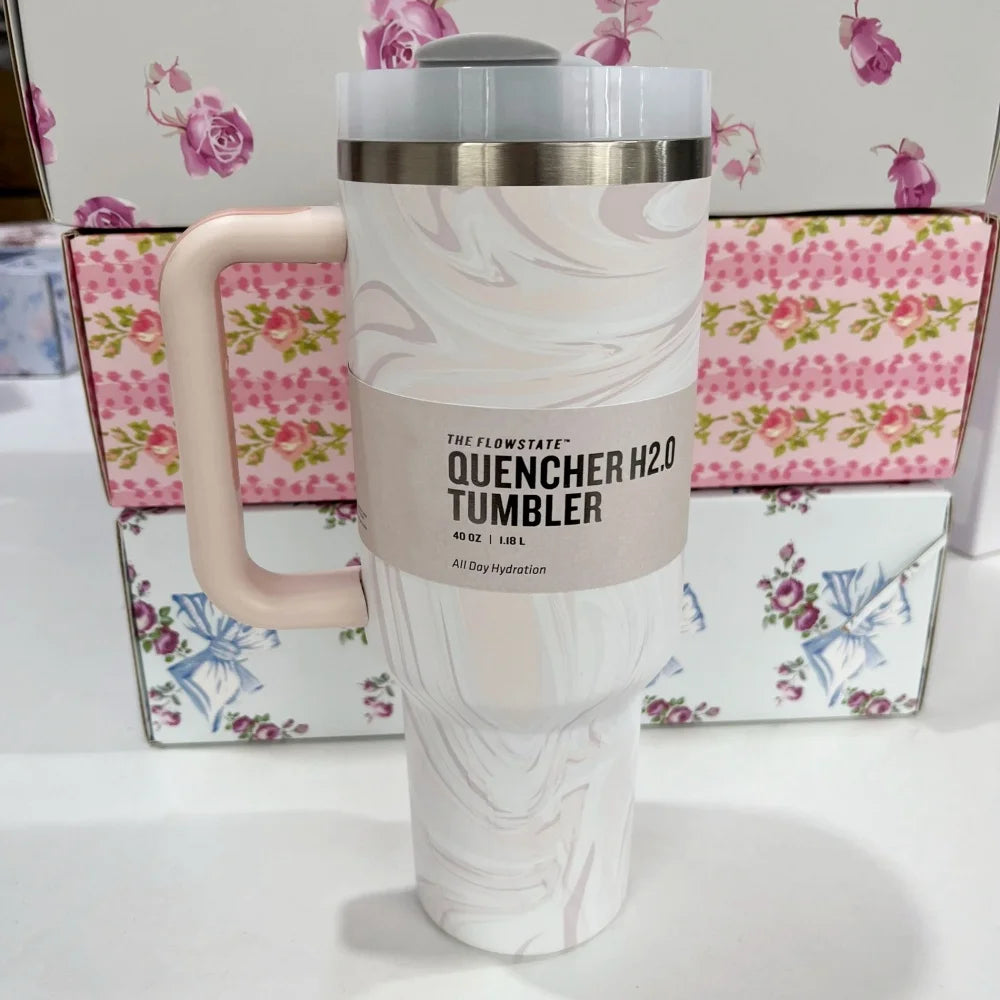 40oz Insulated Stainless Steel Cup with Handle and Straw | Travel Cup Holder | BPA Free