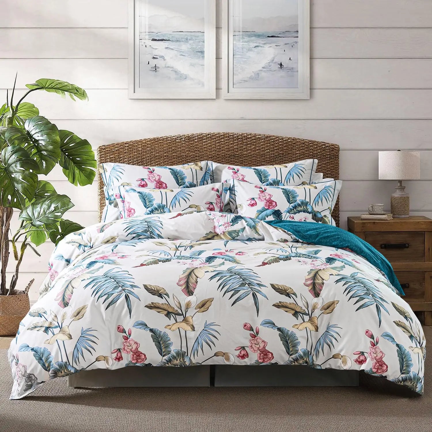 Lightweight 3-piece Quilts Bedding Sets Red Blue Floral Prints Double Sided Quilt Cover Set