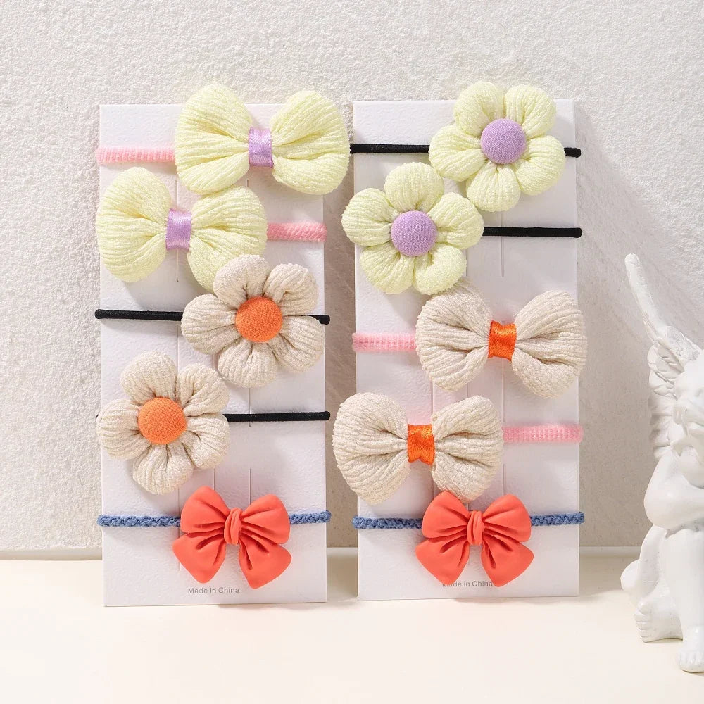 10Pcs/Set Big Bow Flower Elastic Hairbands Children Girls Sweet Hair Ties Fashion Headbands Hair Accessories Rubber Band For Kid