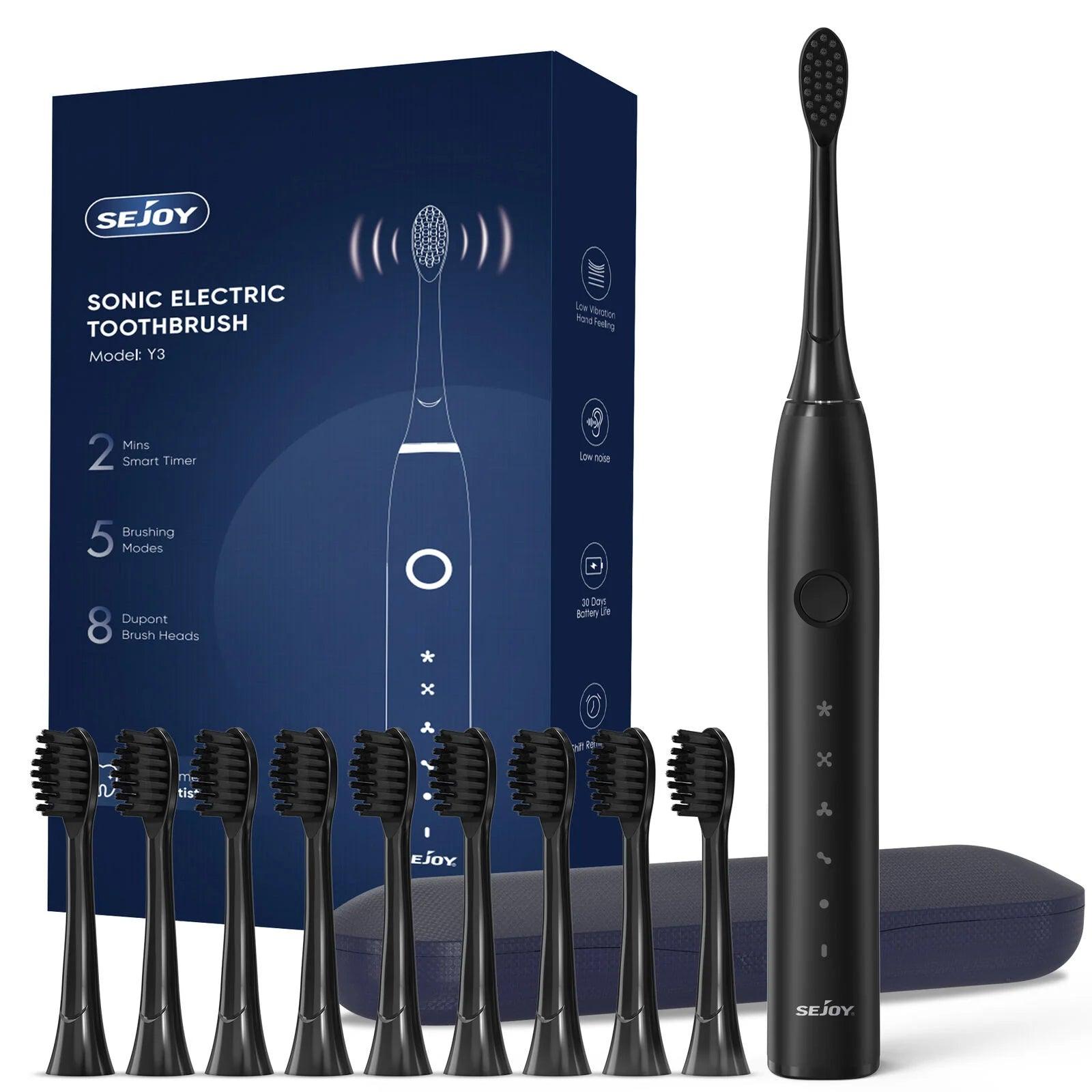 Sejoy Sonic Electric Toothbrush for Adults Rechargeable 5 Cleaning Modes Ultra Sonic Toothbrush with 12 Brush Heads Smart Timer - Jess Deals