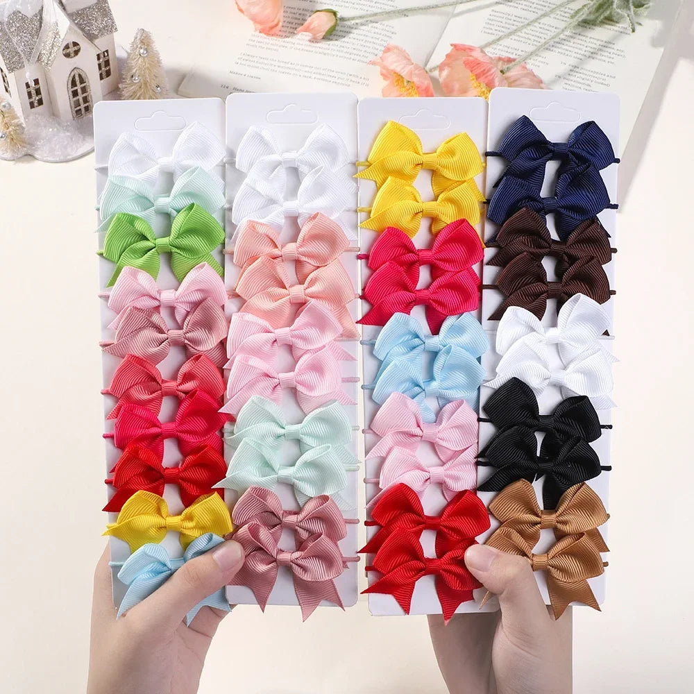 10Pcs Bows Elastic Hair rubber band Hair Ties Ribbon Pigtail Grosgrain Hair accessories girl Baby Gift bands for children