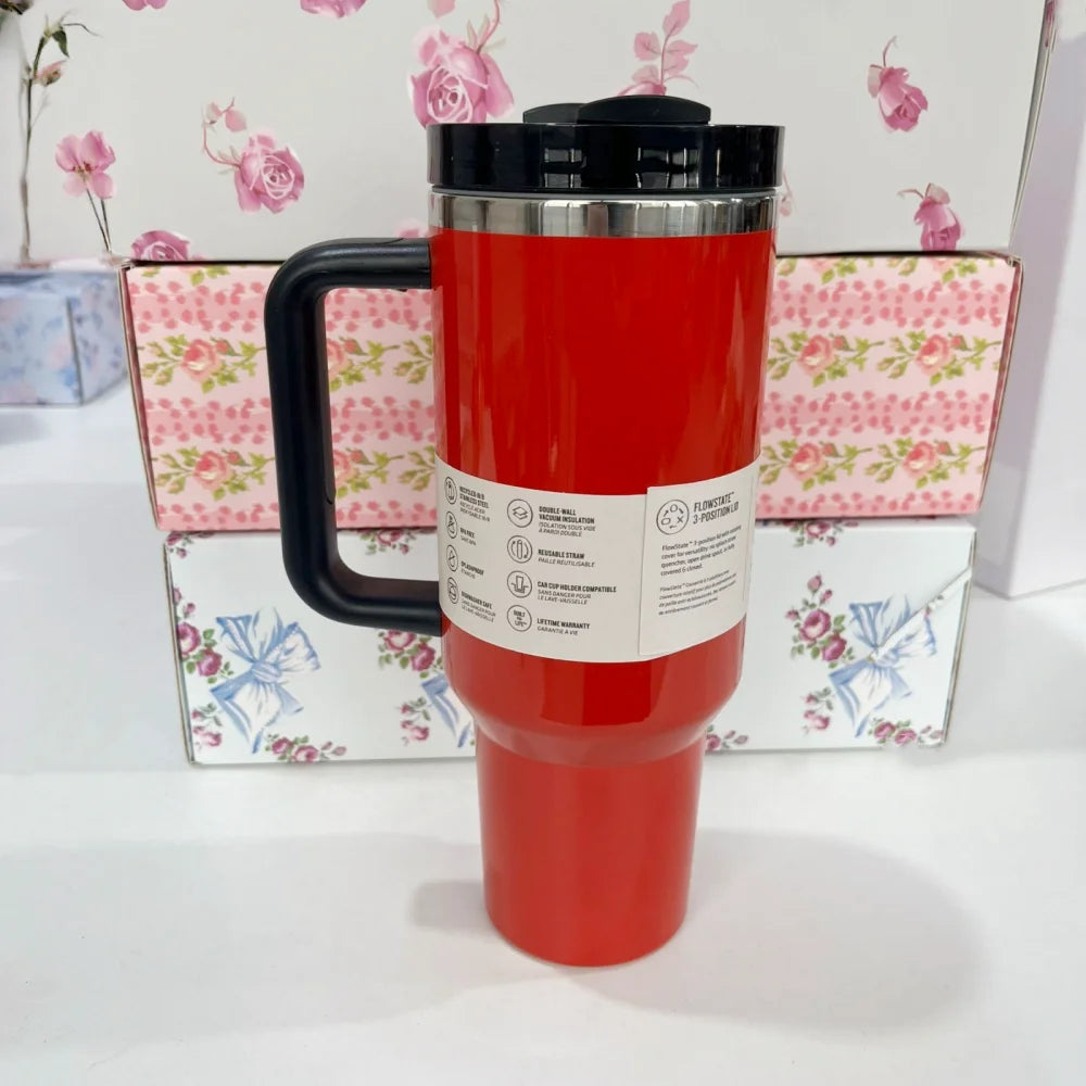 40oz Insulated Stainless Steel Cup with Handle and Straw | Travel Cup Holder | BPA Free