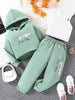 Three piece girls' love letter printed fleece hooded long sleeved sweatshirt and white camisole with printed fleece pants