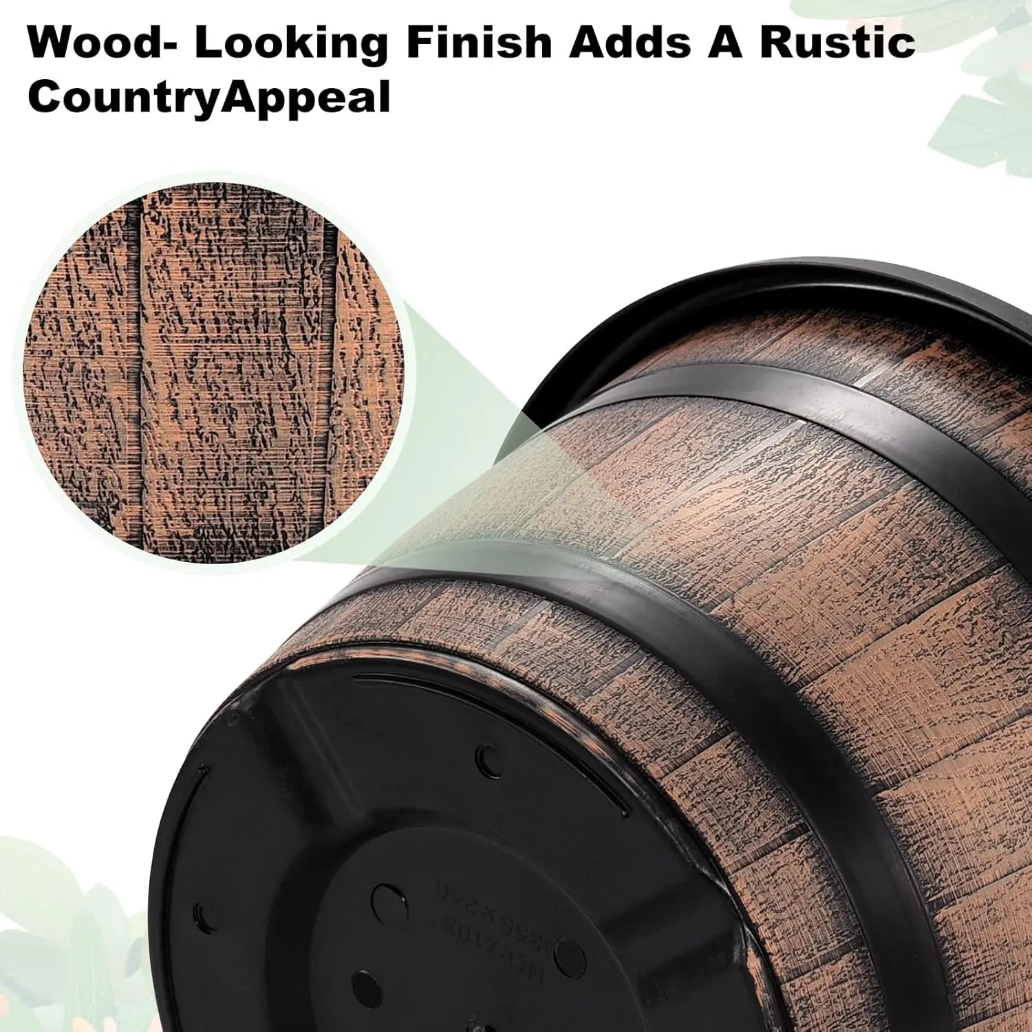 3 Pack 16 inch Plant Pots,Whiskey Barrel Planters with Drainage Holes & Saucer Flower Pots Imitation Wine Barrel Design