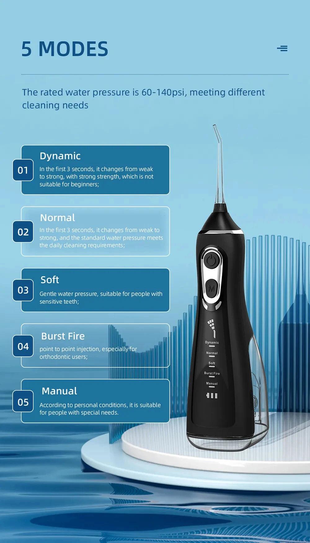 Oral Irrigator Portable Water Flosser Dental Pick 5 Modes 360° Rotated Jet For Cleaning Teeth Thread Floss Mouth Washing Machine