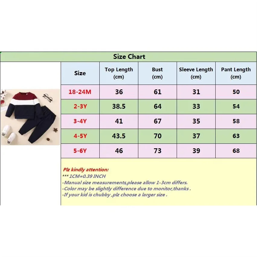 2PCS Kids Boy Clothes Set Long Sleeves Color Block Hoodies+Pants Autumn&Winter Fashion Sport Suit For Children Boy 1-6 Years - Jess Deals