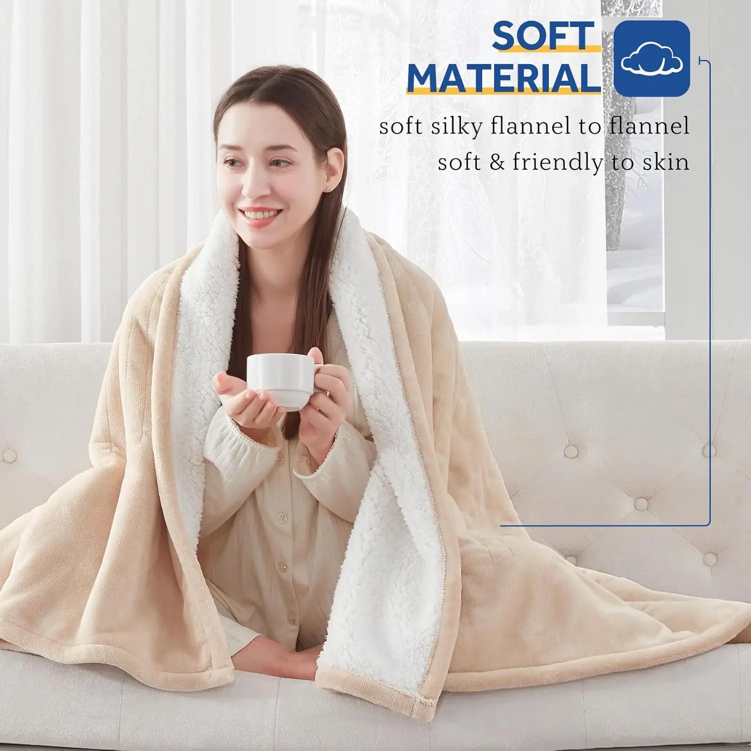 SEALY Electric Blanket Queen Size,Flannel&Sherpa Heated Blanket with 10 Heat Setting&1-12Hour Auto Shut Off,Fast Heating Blanket