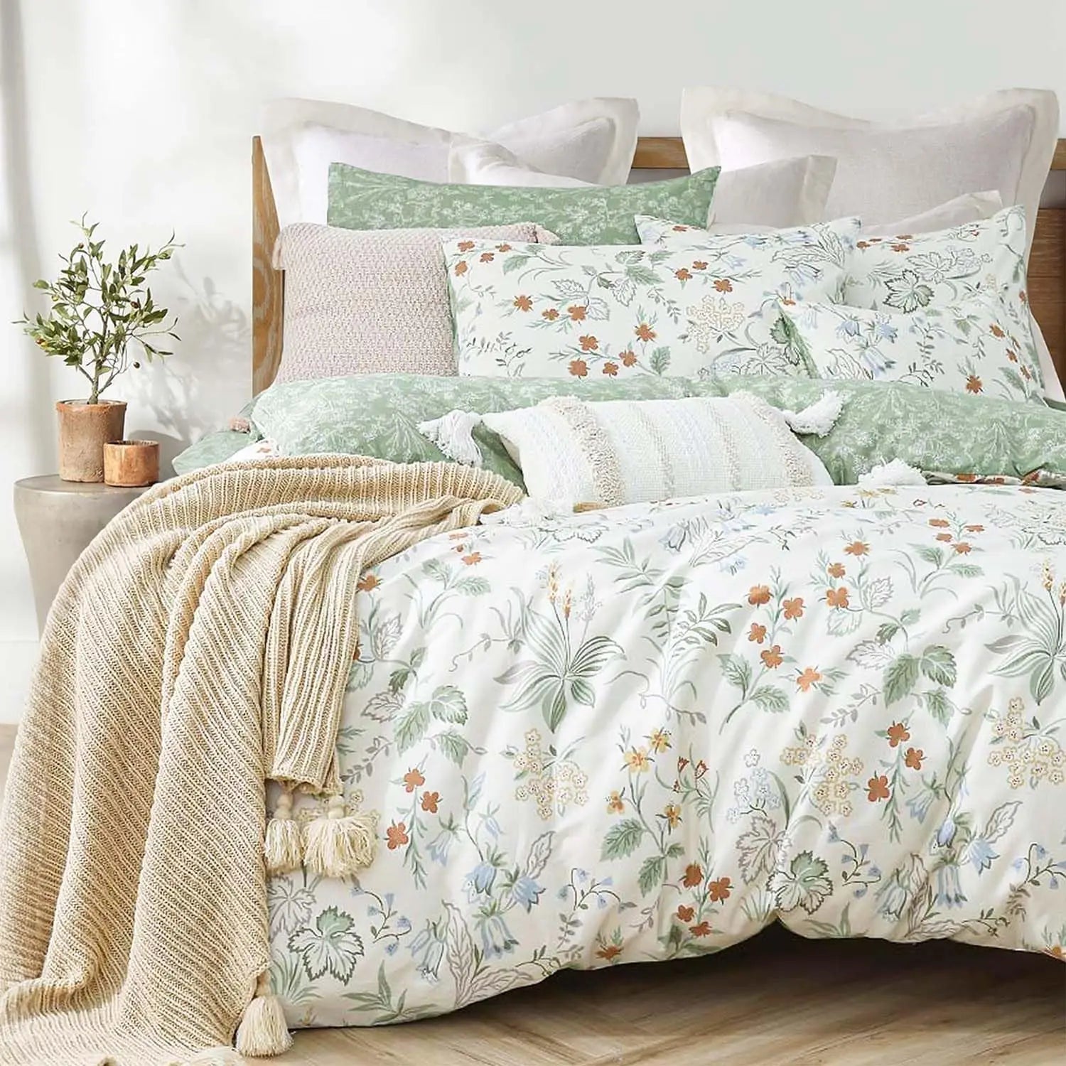 Lightweight 3-piece Quilts Bedding Sets Red Blue Floral Prints Double Sided Quilt Cover Set