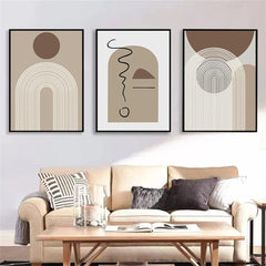Abstract Beige Brown Geometric Lines Canvas Painting Boho Modern Poster Nordic Wall Art Print Picture Living Room Interior Decor - Jess Deals