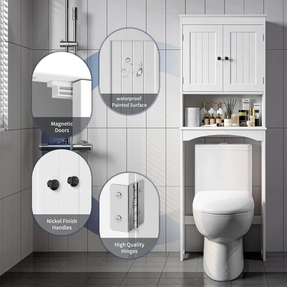 Maximize Bathroom Space with Over The Toilet Storage Cabinets Featuring Open and Adjustable Shelves
