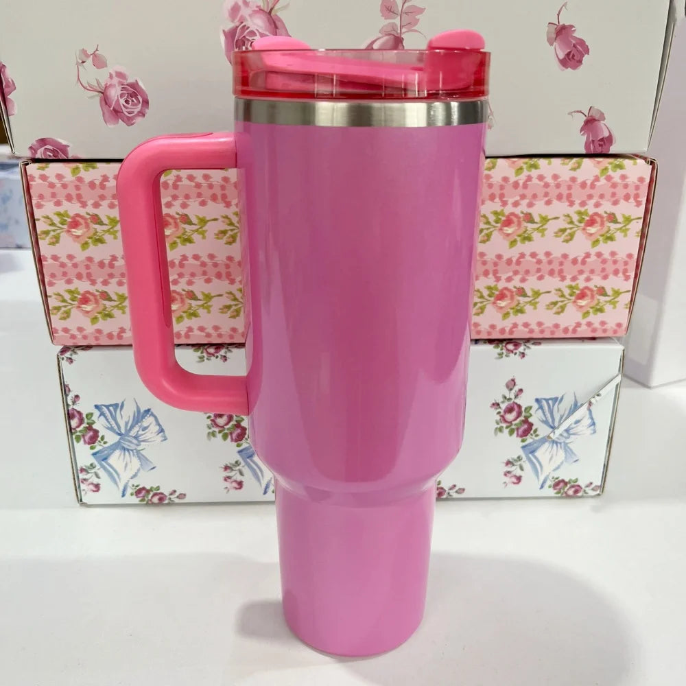 40oz Insulated Stainless Steel Cup with Handle and Straw | Travel Cup Holder | BPA Free