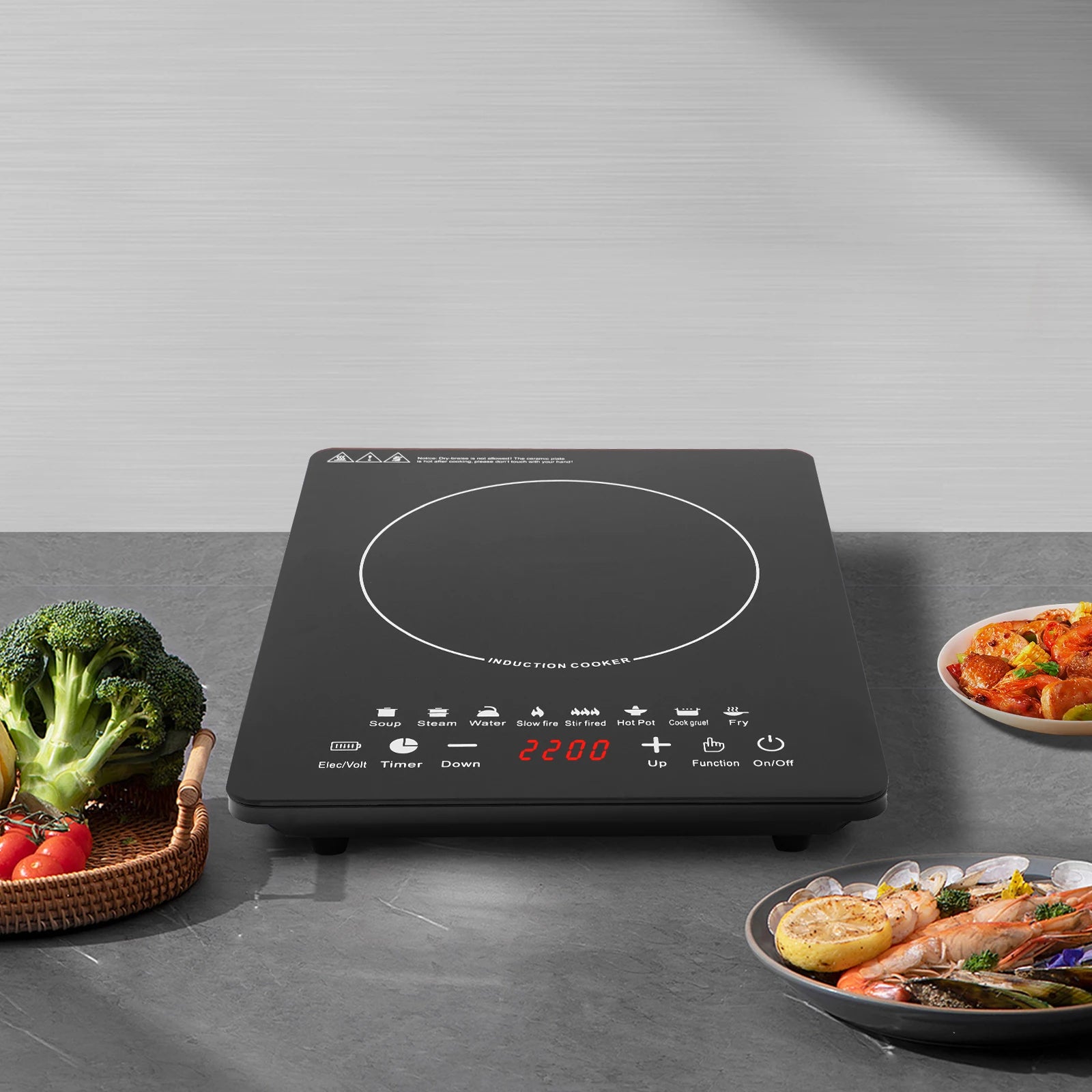 750W Portable Kitchen Countertop Induction Cooktop Burner Restaurant Electric Hot Stove Timer, Warm-keeping, Pre-setting