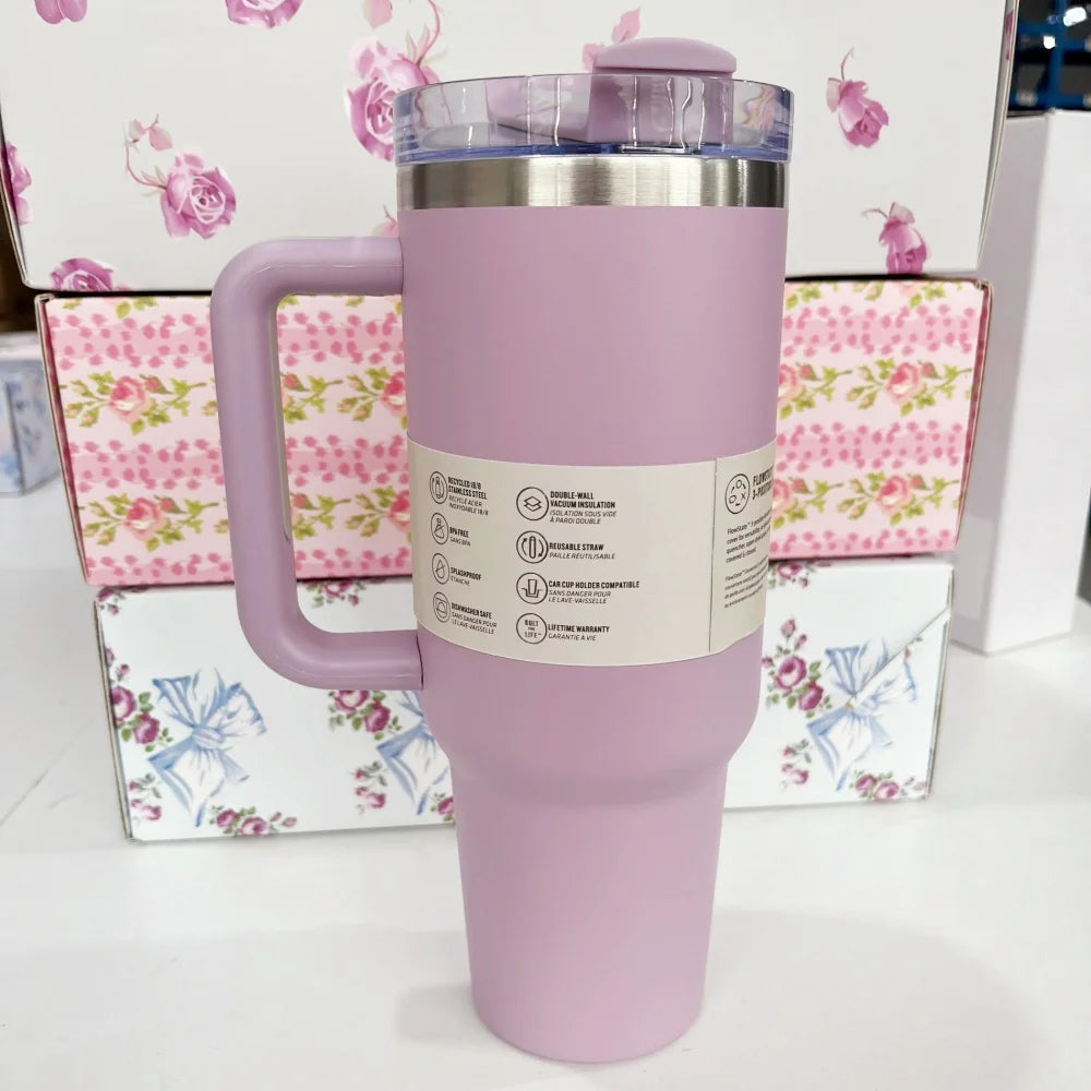 40oz Insulated Stainless Steel Cup with Handle and Straw | Travel Cup Holder | BPA Free