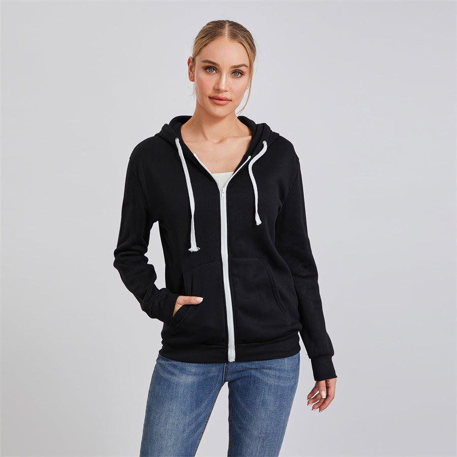 wsevypo Autumn Casual Sporty Hoodies Women's Long Sleeve Zip-up Hooded Sweatshirts with Front Pockets Street Workout Outwear