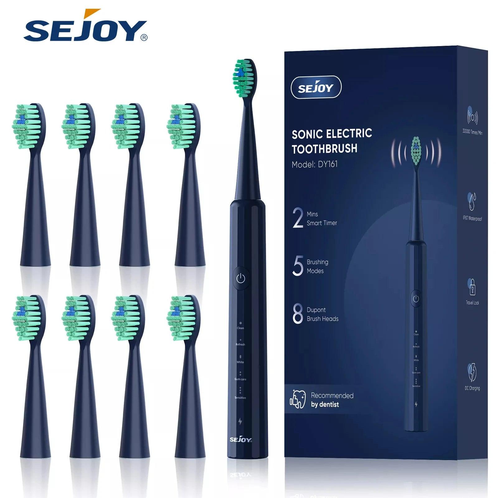 Sejoy Sonic Electric Toothbrush for Adults Rechargeable 5 Cleaning Modes Ultra Sonic Toothbrush with 12 Brush Heads Smart Timer - Jess Deals