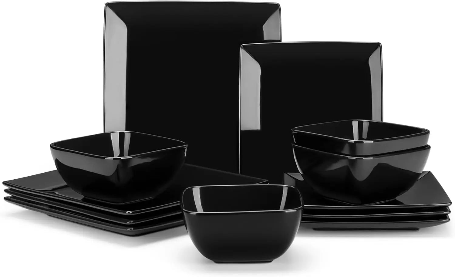Stern Blue Dinner Set Square Reactive Glaze Tableware 12 Pieces Kitchen Dinnerware