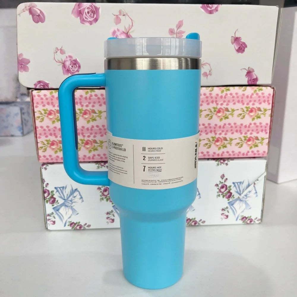 40oz Insulated Stainless Steel Cup with Handle and Straw | Travel Cup Holder | BPA Free